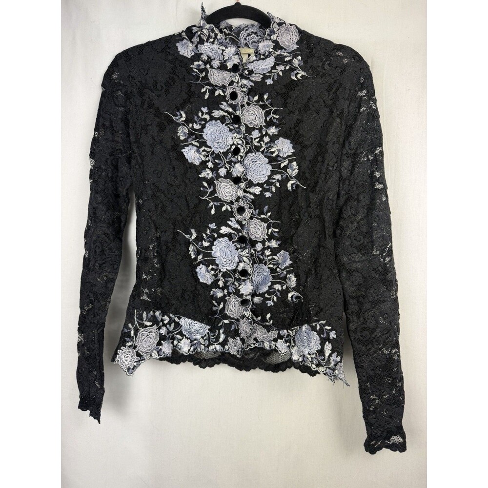 Vintage Y2K grunge whimsigoth Cache Black Purple Lace Button Up Top Medium